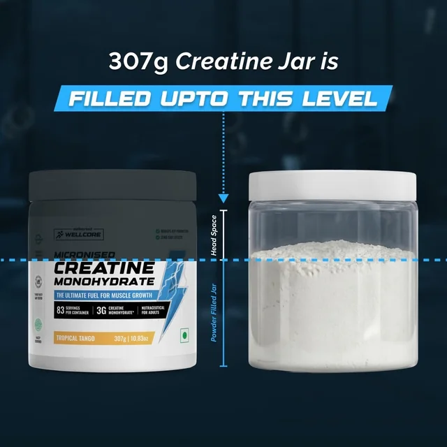 Wellcore Pure Micronised Creatine Powder For Enhanced Muscle Strength With Rapid Absorption | Creatine Monohydrate | Wellcore Creatine Flavoured - 83 Servings, Tropica Tango, 307gm
