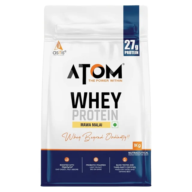 AS-IT-IS Nutrition ATOM Whey Protein | 27g protein | Isolate & Concentrate | USA Labdoor Certified | With Digestive Enzymes for better absorption - 28 Servings, Mawa Malai, 1 Kg