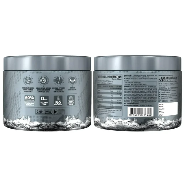 Bigmuscles Nutrition Creatine Powder | Micronized Creatine Monohydrate to Support Lean Muscle Repair & Recovery | Increase Strength and Athletic Performance - 33 Servings, Unflavoured, 100gm