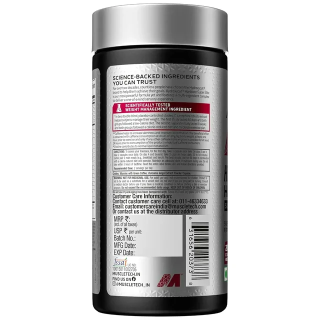 Muscletech MuscleTech, Hydroxycut Hardcore, Super Elite, Supports Fat Metabolism  - 100 Veggie Capsules, Unflavoured, 170gm