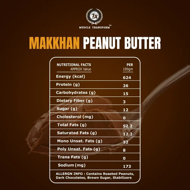 Muscle Transform Makkhan Peanut Butter | 100% Roasted Peanuts | High Protein Peanut Butter | Gluten Free, with Perfectly Roasted Peanuts - Chocolate Smooth, 1 Kg