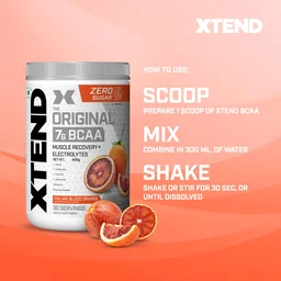 Xtend Scivation Bcaas Powder For Adults (Pre-Workout, 7G Bcaas, 0G Carbs,Sugar & Calories, 3.5 Leucine, 2.5G L-Glutamine, 1G Citrulline Malate) - 30 Servings - Italian Blood Orange, 402gm