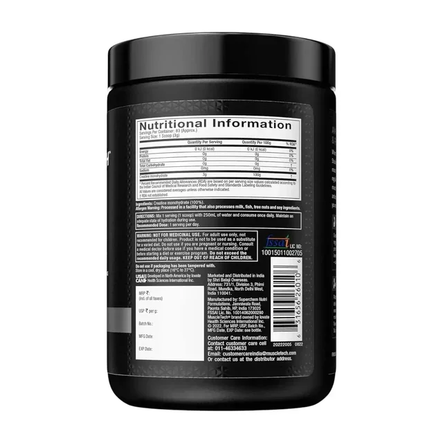 MuscleTech Platinum Creatine Monohydrate Powder | 3 g Creatine Per Serving | Supports Strength, Power & Muscle Recovery - 83 Servings, Unflavoured, 250gm