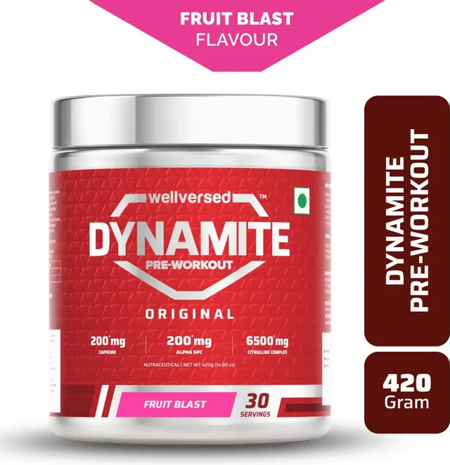 Dynamite Original Pre Workout For Men For Focus & Energy Boost With 6500mg Citrulline Complex | Preworkout Supplements For Men - 30 Servings, Fruit Blast, 420gm