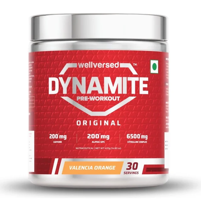 Dynamite Original Pre Workout For Men For Focus & Energy Boost With 6500mg Citrulline Complex | Preworkout Supplements For Men - 30 Servings, Valencia Orange, 420gm