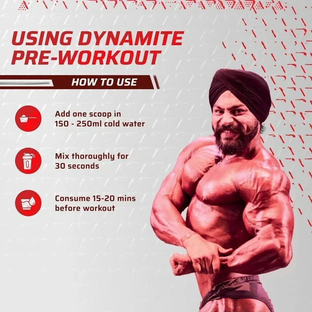 Dynamite Caffeine Free Pre Workout For Men | Stim Free | No Caffeine | 200mg Alpha GPC | 650mg Citrulline Complex | Ideal For Beginners | Pre Workout - 30 Servings, Green Apple, 390g