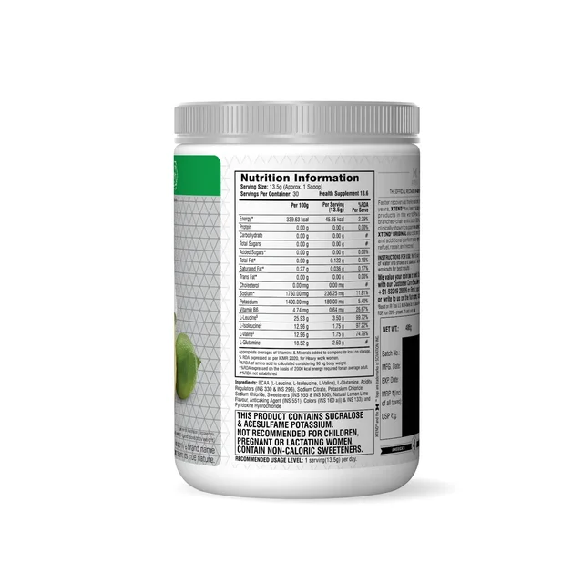 Xtend Scivation Bcaas Powder For Adults (Pre-Workout, 7G Bcaas, 0G Carbs,Sugar & Calories, 3.5 Leucine, 2.5G L-Glutamine, 1G Citrulline Malate) - 30 Servings - Lemon Lime Sqeeze, 402gm