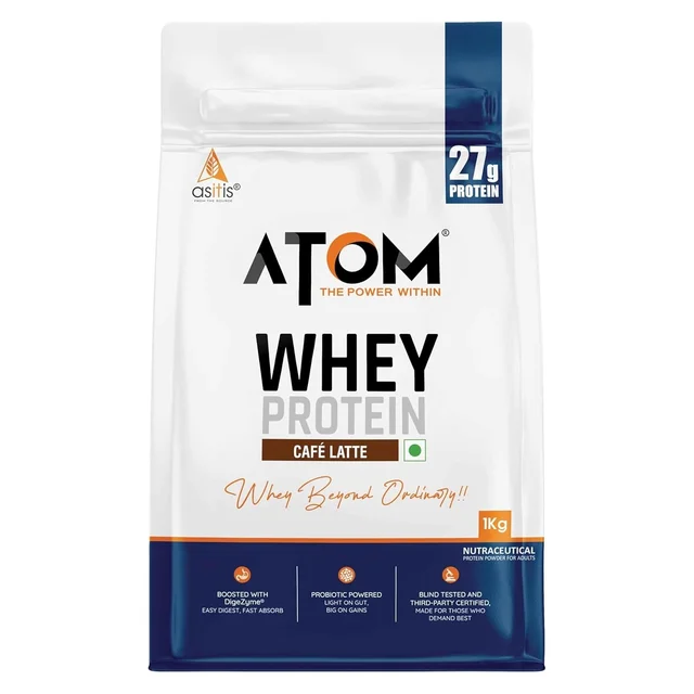 AS-IT-IS Nutrition ATOM Whey Protein | 27g protein | Isolate & Concentrate | USA Labdoor Certified | With Digestive Enzymes for better absorption - 28 Servings, Cafe Latte, 1 Kg