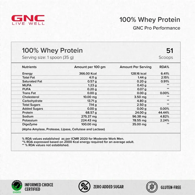GNC Pro Performance 100% Whey Protein | Muscle Growth | Muscle Recovery | DigeZyme® For Easy Digestion | Informed Choice Certified | 24g Protein | 5.5g BCAA - 51 Servings, Cafe Mocha, 4 lbs