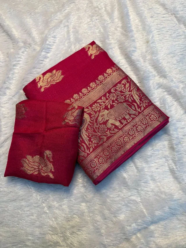 Pure Viscose Jute Khadi Georgette - Free Size, Red