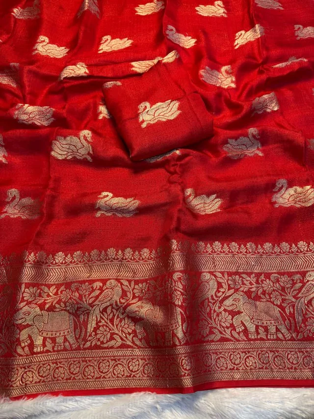 Pure Viscose Jute Khadi Georgette - Free Size, Red