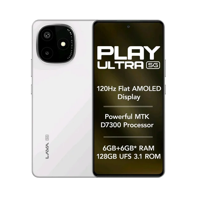 LAVA PLAY UlTRA 5G, 6+6 gb Ram -128 Gb Rom FHD+ Amoled Lpddr4x Ram & Ufs 3.1 Rom 33 W Fast Charging 5000AH Battery 64 MP Sony Imx682 13MP Selfie Camera, 2.5 Ghz MediaTek Dimensity 7300 Processor,