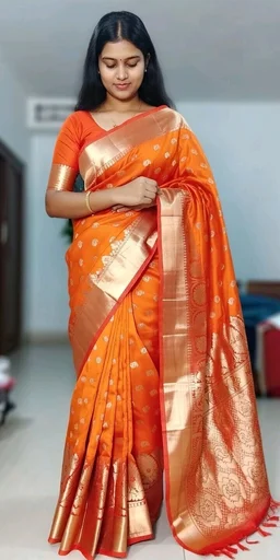 Victoria Queen Saree Two In One Slik– Elegant Royal Look Saree for Women | Party & Festive Wear - 5.5 miter, Orenge