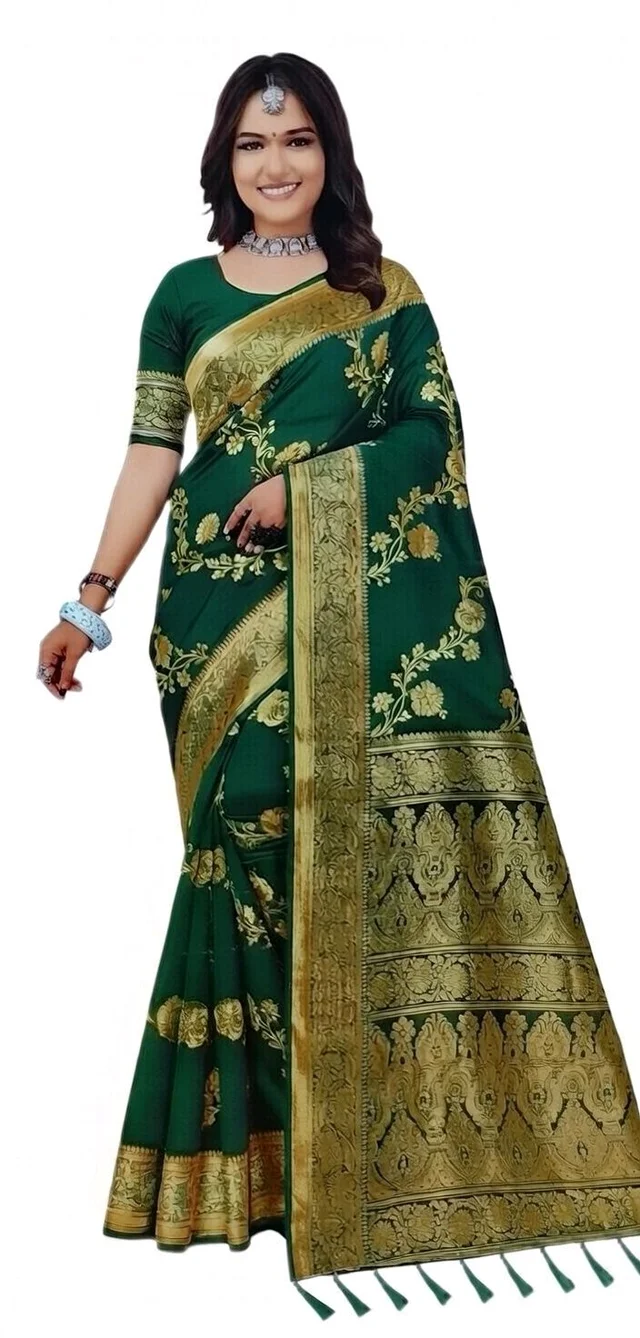 Jhamkudi Slik Saree in Deep Green with Blouse Piece – Traditional Stylish Saree for Women | Festive & Casual Wear - 5.5 miter, Teal