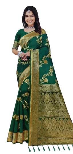 Jhamkudi Slik Saree in Deep Green with Blouse Piece – Traditional Stylish Saree for Women | Festive & Casual Wear - 5.5 miter, Teal