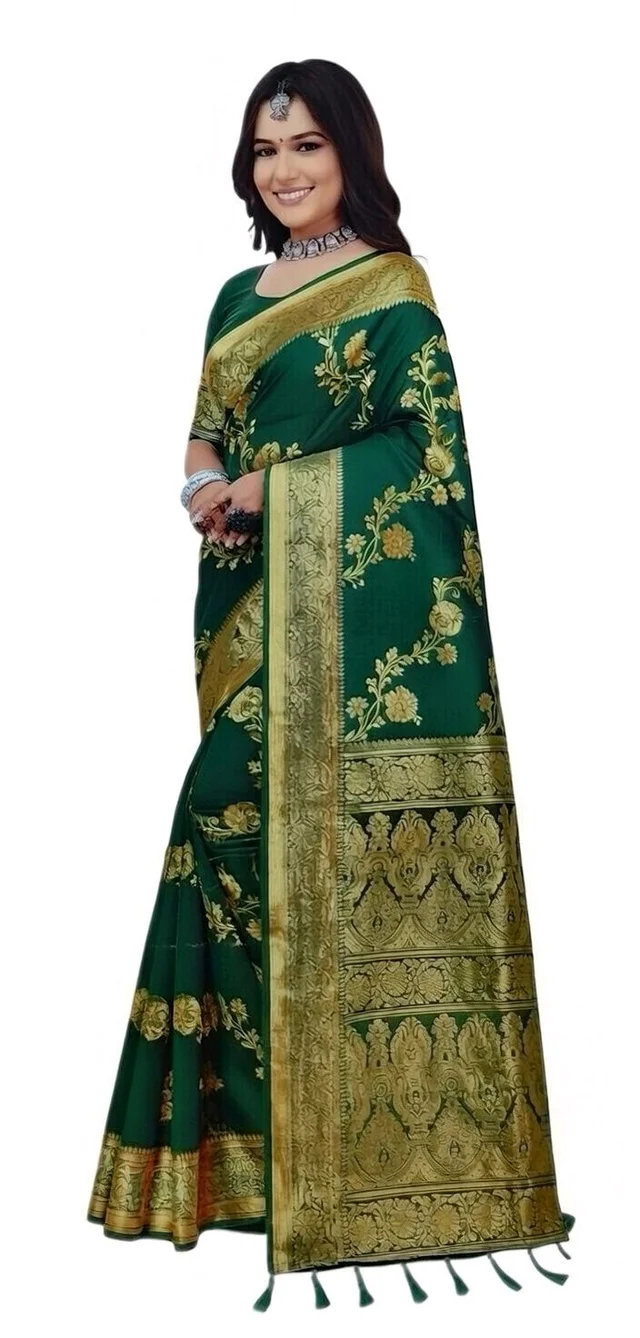 Jhamkudi Slik Saree in Deep Green with Blouse Piece – Traditional Stylish Saree for Women | Festive & Casual Wear - 5.5 miter, Teal