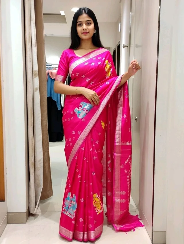 Satin Meera Silk Saree in Deep Pink with Blouse Piece – Elegant Saree for Women | Party & Festive Wear - 5.5 miter, Purple Pizzazz
