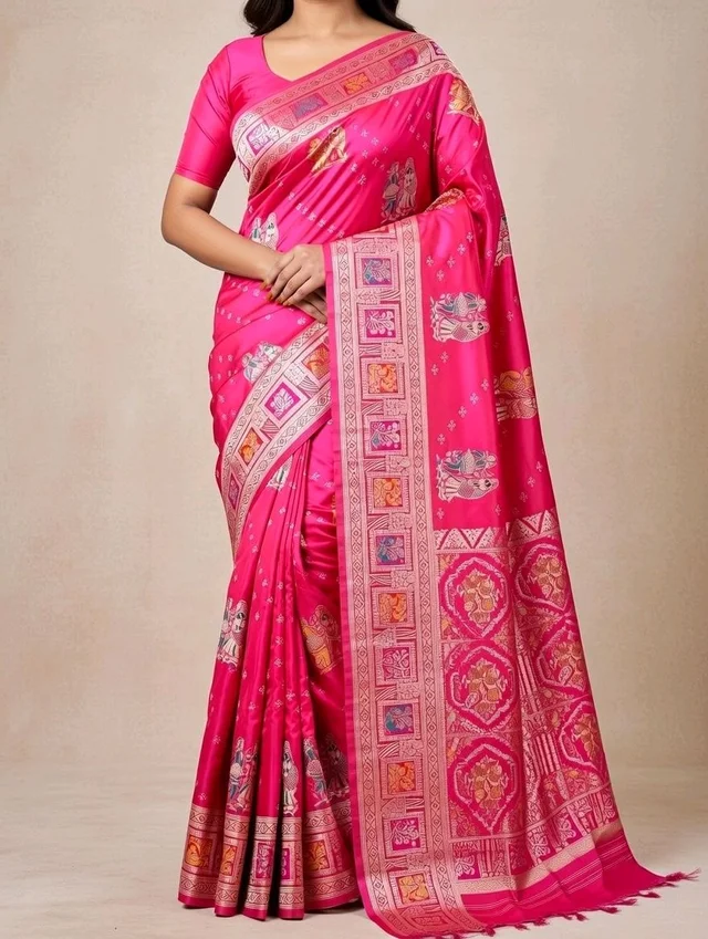 Satin Meera Silk Saree in Deep Pink with Blouse Piece – Elegant Saree for Women | Party & Festive Wear - 5.5 miter, Purple Pizzazz