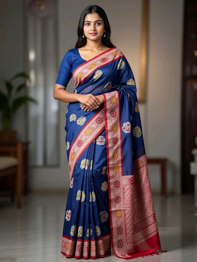 Big Bash Silk Saree - Deep Blue with Blouse Piece - 5.5 miter, Cherry Pie