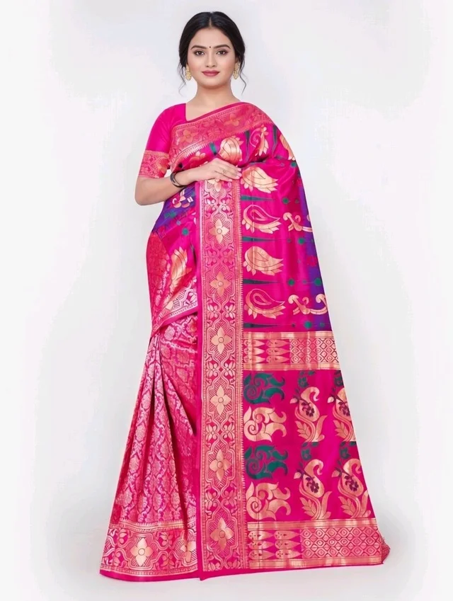 Ekkat Silk Saree in Pink with Blouse Piece – Elegant Saree for Women | Party & Festive Wear - 5.5 miter, Magenta / Fuchsia