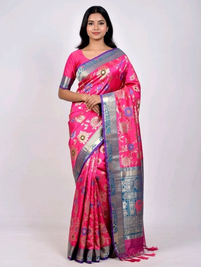 Pouchchocolate Slik Saree in Pink with Blouse Piece – Elegant Traditional Saree for Women | Party & Festive Wear - 5.5 miter, Rose