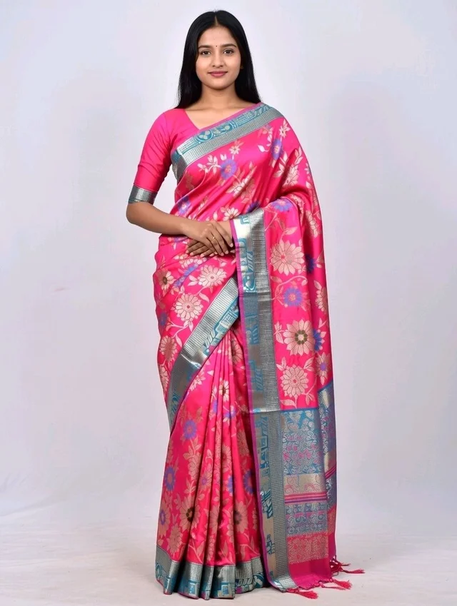 Pouchchocolate Slik Saree in Pink with Blouse Piece – Elegant Traditional Saree for Women | Party & Festive Wear - 5.5 miter, Rose