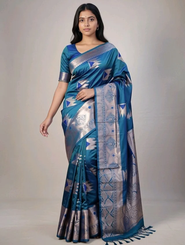 Pouch Chocolate Slik Saree with Blouse Piece – Stylish Saree for Women | Party & Festive Wear - 5.5 miter, Blue Stone