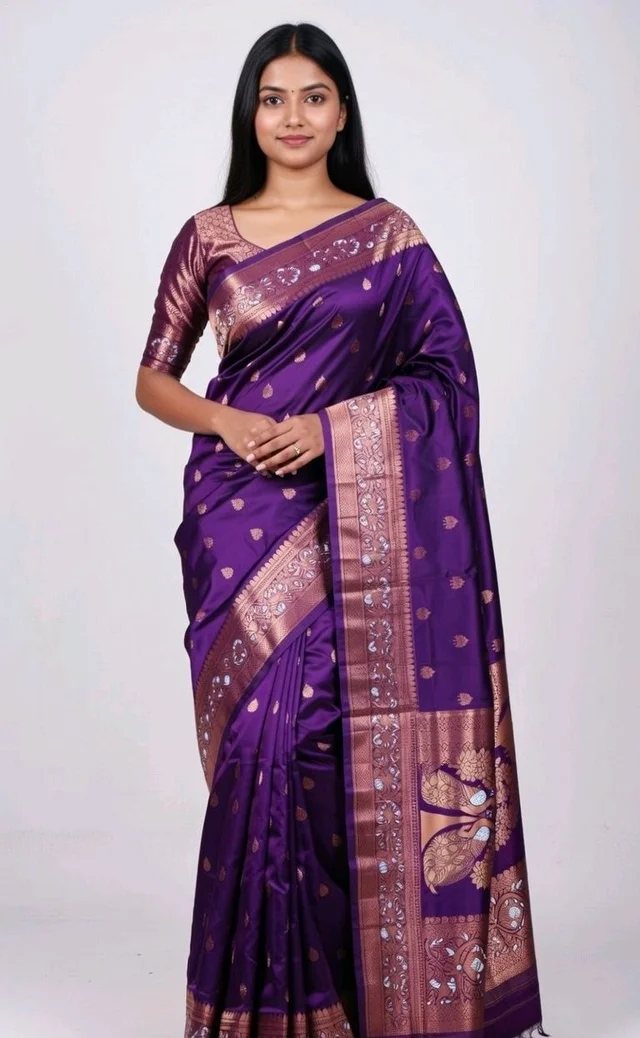 Misti Doi Slik Saree in Purple with Blouse Piece – Elegant Traditional Saree for Women | Party & Festive Wear - 5.5 miter, Purple
