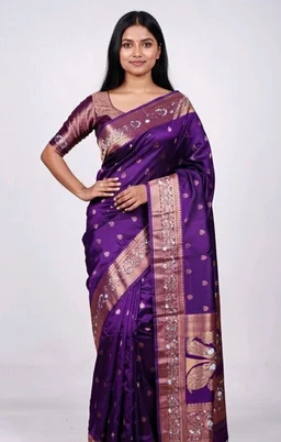 Misti Doi Slik Saree in Purple with Blouse Piece – Elegant Traditional Saree for Women | Party & Festive Wear - 5.5 miter, Purple