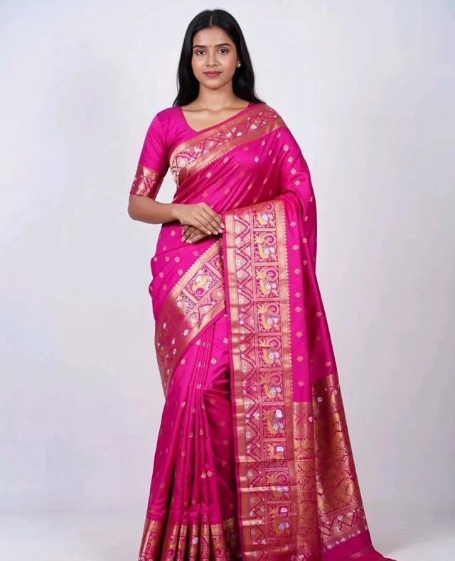 Misti Doi Slik Saree in Pink with Blouse Piece – Elegant Traditional Saree for Women | Party & Festive Wear - 5.5 miter, Magenta / Fuchsia