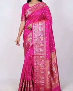 Misti Doi Slik Saree in Pink with Blouse Piece – Elegant Traditional Saree for Women | Party & Festive Wear - 5.5 miter, Magenta / Fuchsia