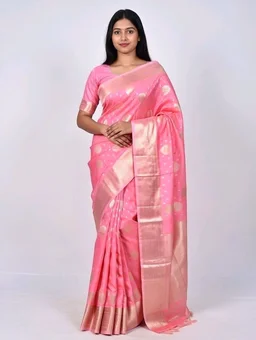 Banarasi Light Saree in Peach with Blouse Piece – Elegant Traditional Saree for Women - 5.5 miter, Light Orchid