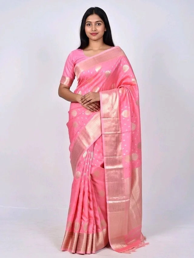 Banarasi Light Saree in Peach with Blouse Piece – Elegant Traditional Saree for Women - 5.5 miter, Light Orchid