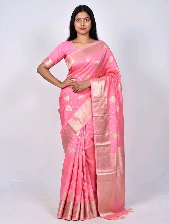 Banarasi Light Saree in Peach with Blouse Piece – Elegant Traditional Saree for Women - 5.5 miter, Light Orchid