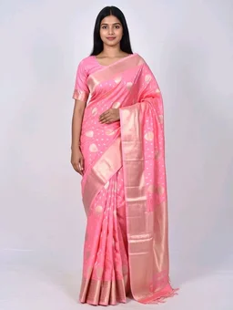 Banarasi Light Saree in Peach with Blouse Piece – Elegant Traditional Saree for Women - 5.5 miter, Light Orchid