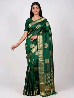 Pooja Dhamaka Slik Saree in Deep Green with Blouse Piece – Traditional Saree for Women - 5.5 miter, Cyprus