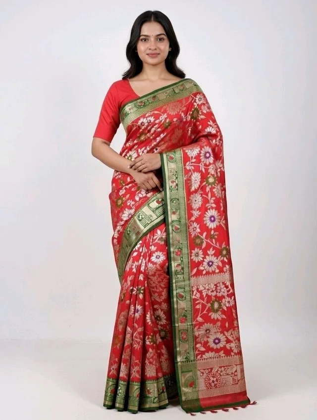 Pouch Chocolate Slik Saree in Deep Red with Blouse Piece – Premium Elegant Saree for Women - 5.5 miter, Guardsman Red