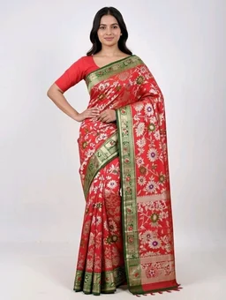 Pouch Chocolate Slik Saree in Deep Red with Blouse Piece – Premium Elegant Saree for Women - 5.5 miter, Guardsman Red