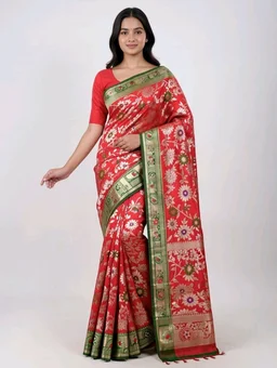 Pouch Chocolate Slik Saree in Deep Red with Blouse Piece – Premium Elegant Saree for Women - 5.5 miter, Guardsman Red