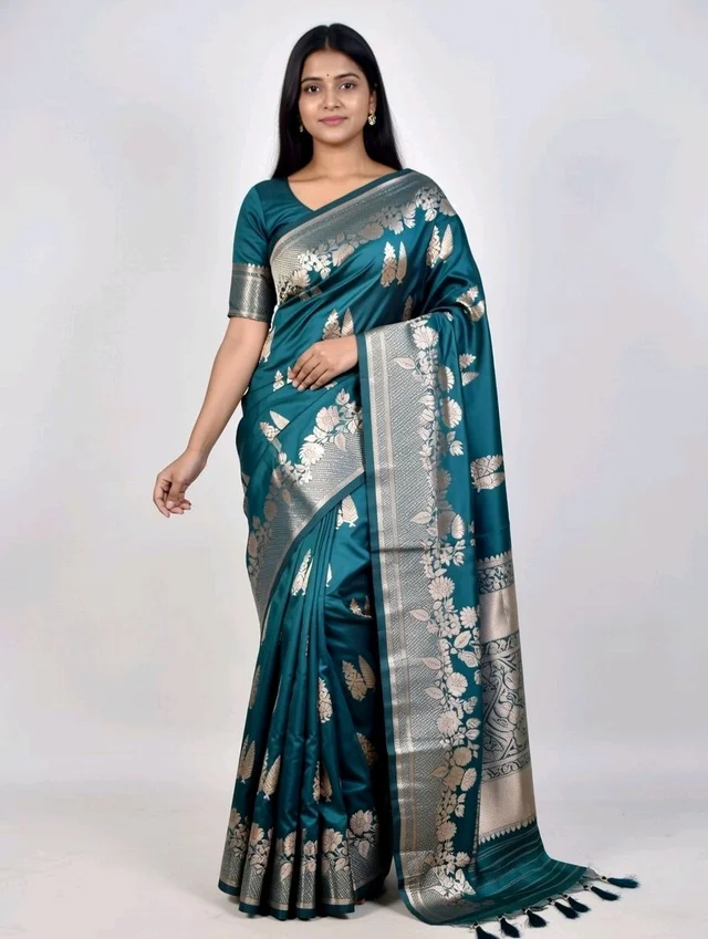 Open Border Slik Saree in Sherpa Blue with Blouse Piece – Elegant Everyday Wear Saree - 5.5 miter, Sherpa Blue