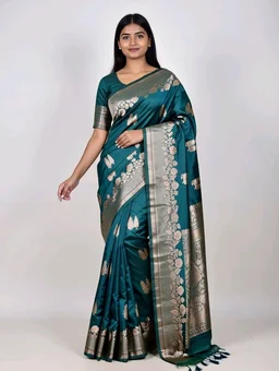 Open Border Slik Saree in Sherpa Blue with Blouse Piece – Elegant Everyday Wear Saree - 5.5 miter, Sherpa Blue