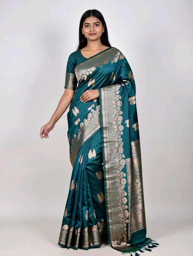 Open Border Slik Saree in Sherpa Blue with Blouse Piece – Elegant Everyday Wear Saree - 5.5 miter, Sherpa Blue