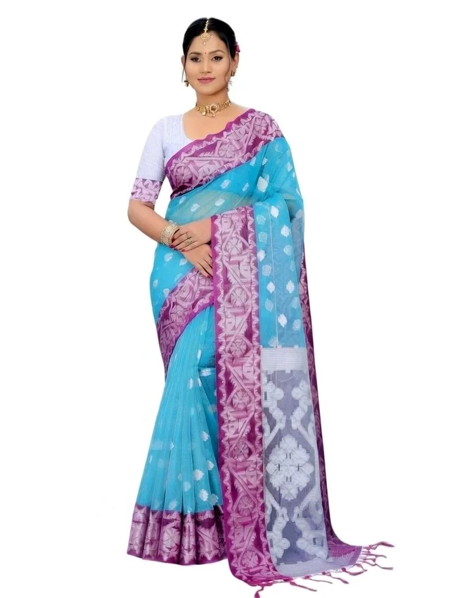Maslin Saree in Light Sky Colour with Blouse Piece – Elegant Traditional Saree - 5.5 miter, light sky