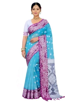 Maslin Saree in Light Sky Colour with Blouse Piece – Elegant Traditional Saree - 5.5 miter, light sky