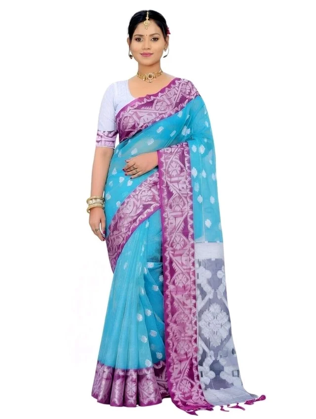 Maslin Saree in Light Sky Colour with Blouse Piece – Elegant Traditional Saree - 5.5 miter, light sky