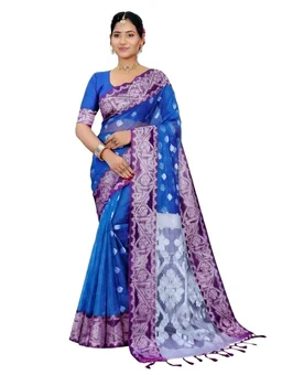 Maslin Silk Saree in Blue Colour with Blouse Piece – Elegant Traditional Saree - 5.5 miter, Gigas