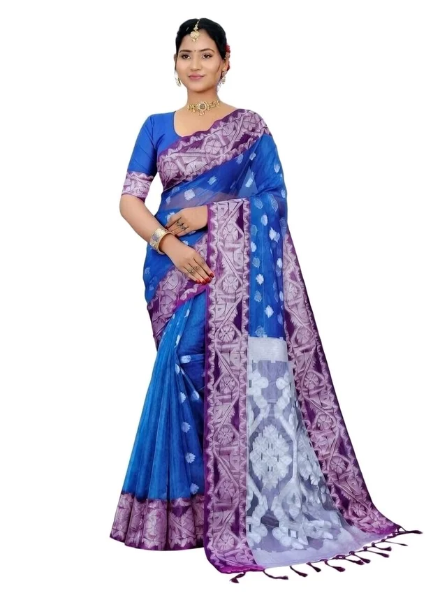 Maslin Silk Saree in Blue Colour with Blouse Piece – Elegant Traditional Saree - 5.5 miter, Gigas