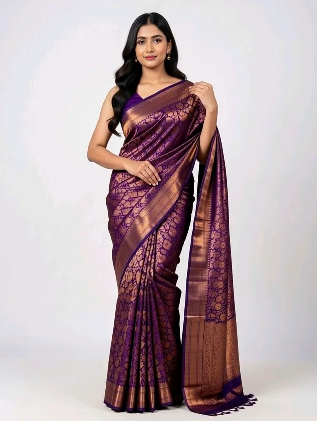  Satin Slik Saree in Bronze Gold with Blouse Piece – Elegant Party Wear Saree