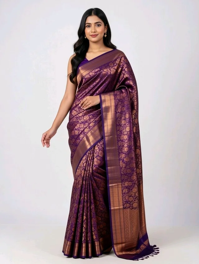 Satin Slik Saree in Bronze Gold with Blouse Piece – Elegant Party Wear Saree - 5.5 miter, Bronze Gold