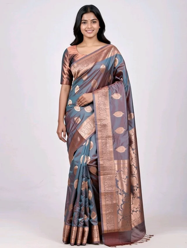 Open Border Slik Saree in Steel Blue Colour with Blouse Piece – Elegant Daily & Party Wear Saree - 5.5 miter, steel blue